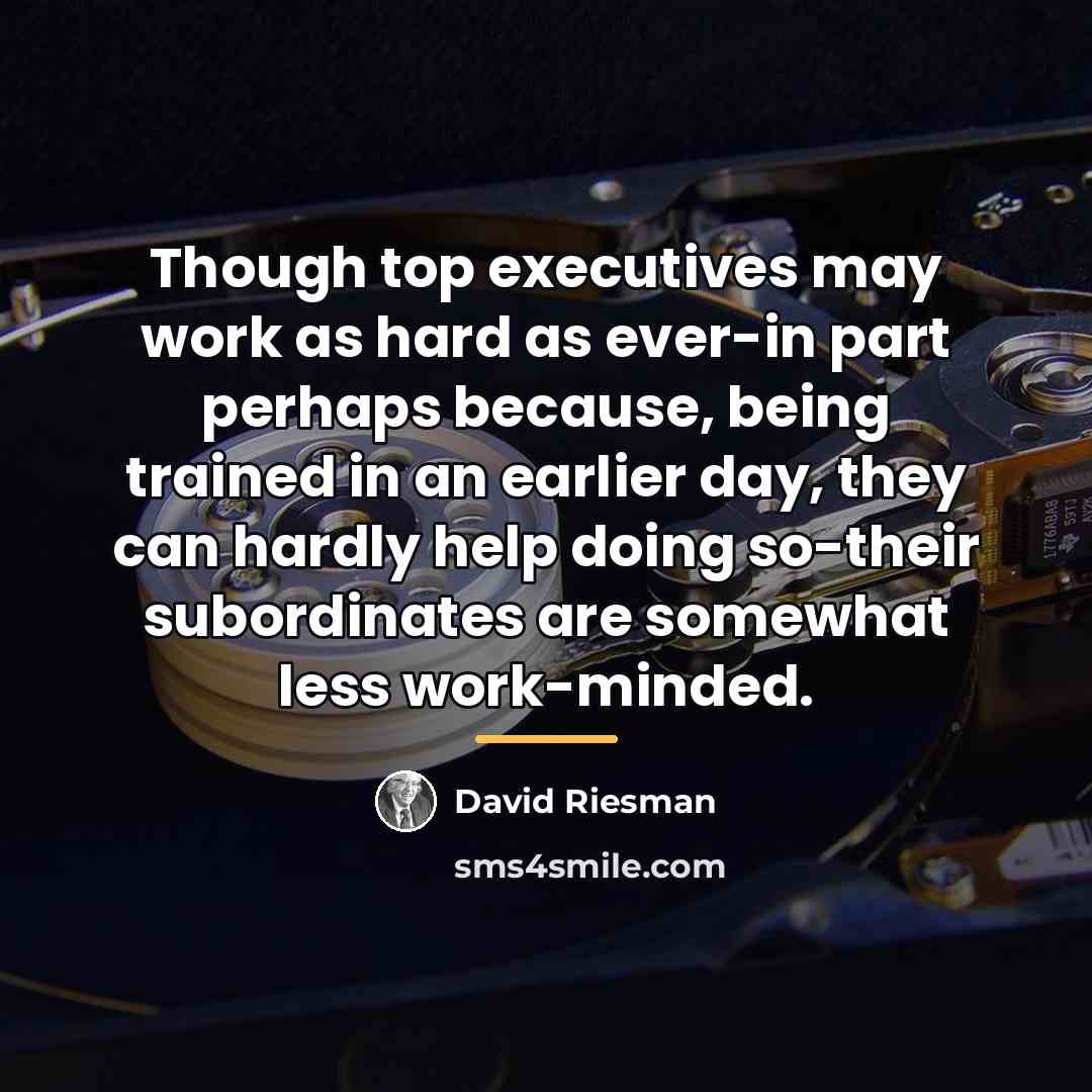 “Though top executives may work as hard as ever-in part…” quote by David Riesman