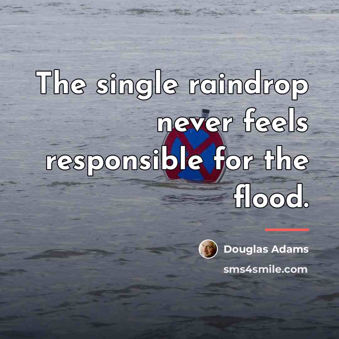 “The single raindrop never feels responsible for the flood.…” quote by Douglas Adams