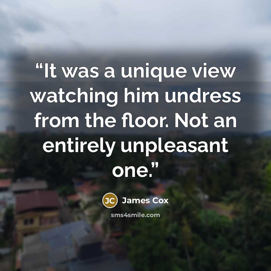 “It was a unique view watching him undress from the floor. Not an entirely unpleasant one.” quote by James Cox