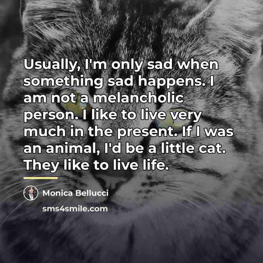 “Usually, I'm only sad when something sad happens. I am…” quote by Monica Bellucci