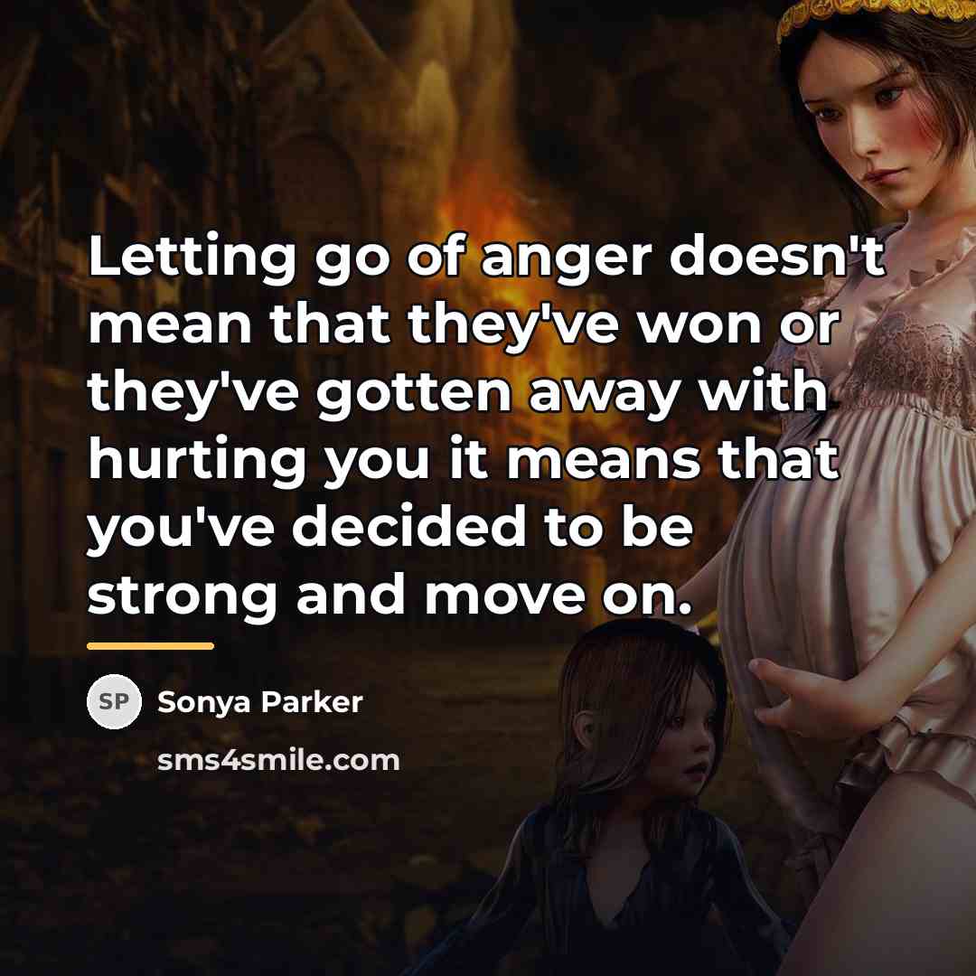 “Letting go of anger doesn't mean that they've won or…” quote by Sonya Parker