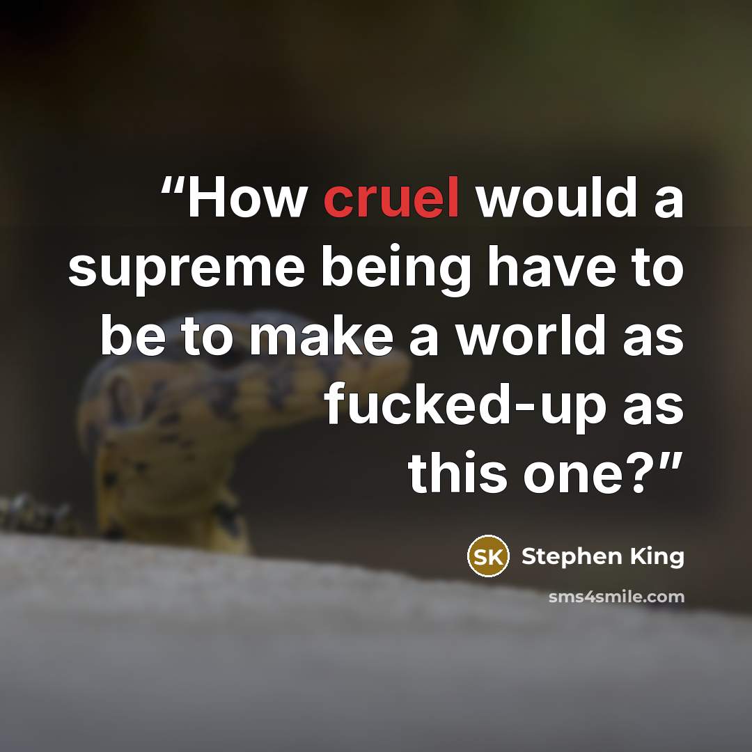 “How cruel would a supreme being have to be to make a world as fucked-up as this one?” quote by Stephen King