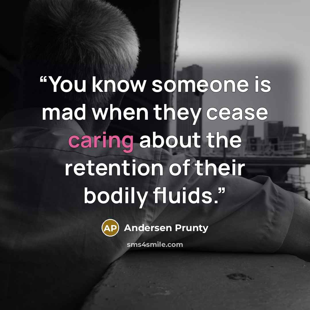 “You know someone is mad when they cease caring about the retention of their bodily fluids.” quote by Andersen Prunty