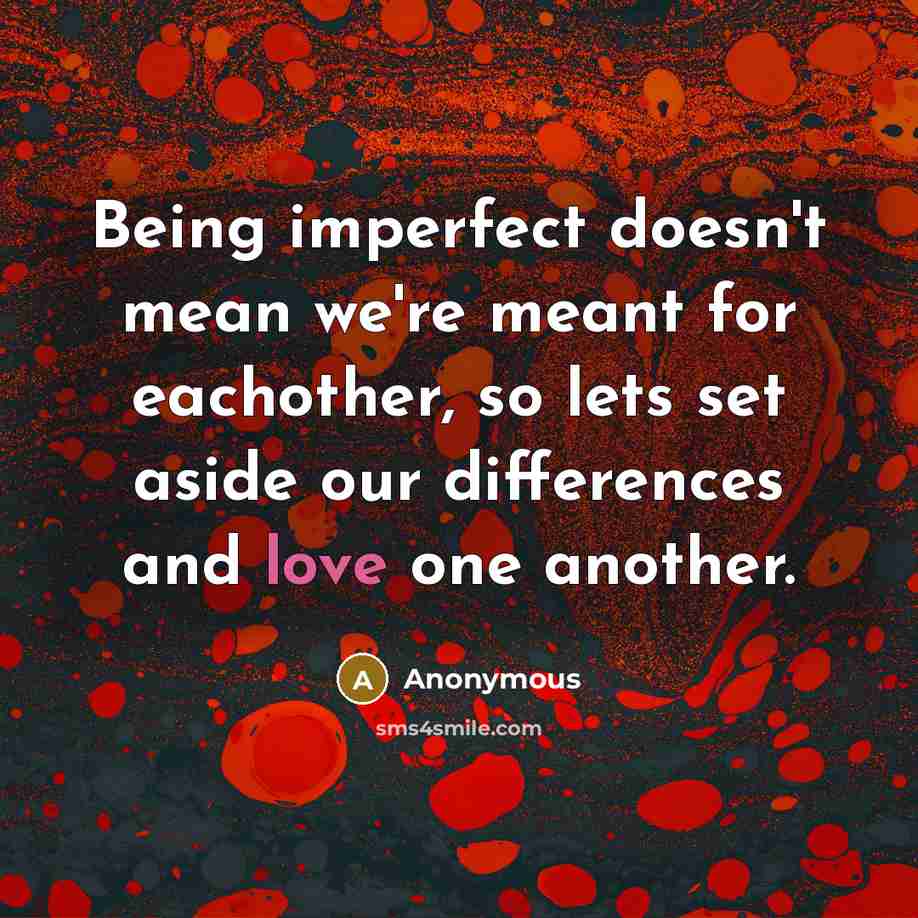 “Being imperfect doesn't mean we're meant for eachother, so lets…” quote by Anonymous
