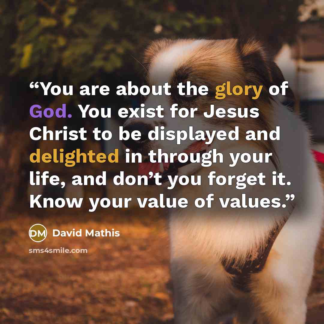 “You are about the glory of God. You exist for Jesus Christ to be displayed and delighted in through your life, and don’t you forget it. Know your value of values.” quote by David Mathis