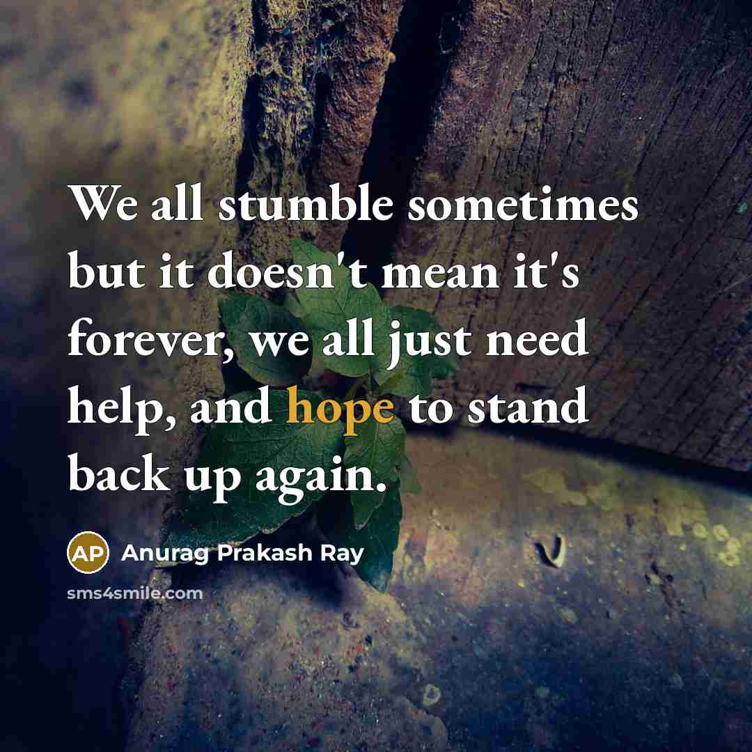 “We all stumble sometimes but it doesn't mean it's forever,…” quote by Anurag Prakash Ray