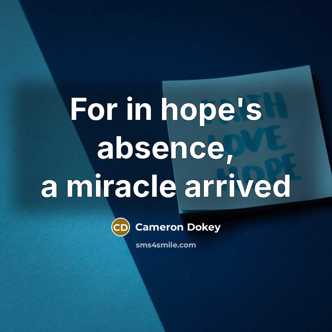“For in hope's absence, a miracle arrived…” quote by Cameron Dokey