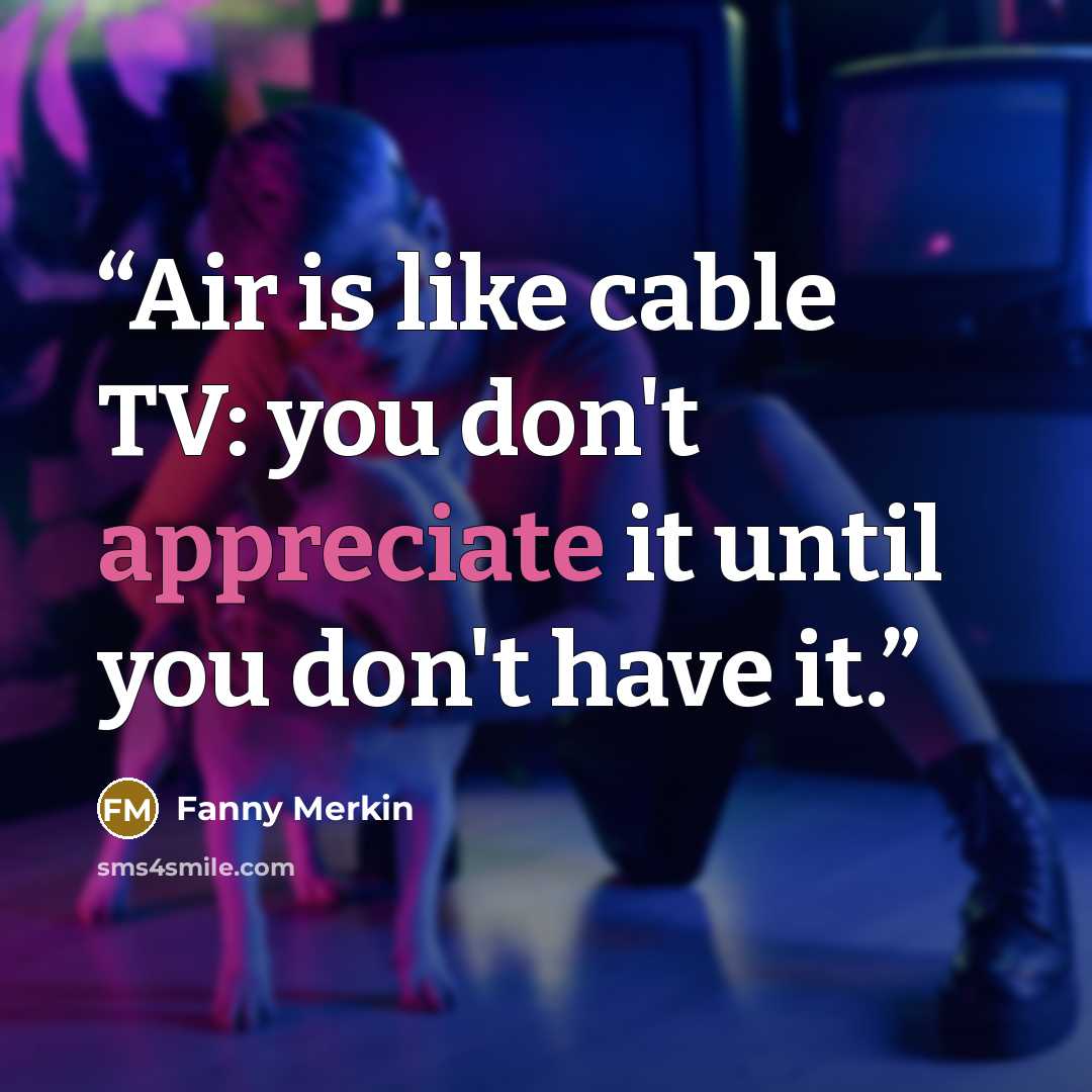“Air is like cable TV: you don't appreciate it until you don't have it.” quote by Fanny Merkin