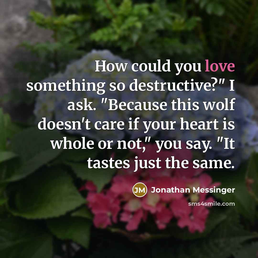 “"How could you love something so destructive?" I ask. "Because…” quote by Jonathan Messinger