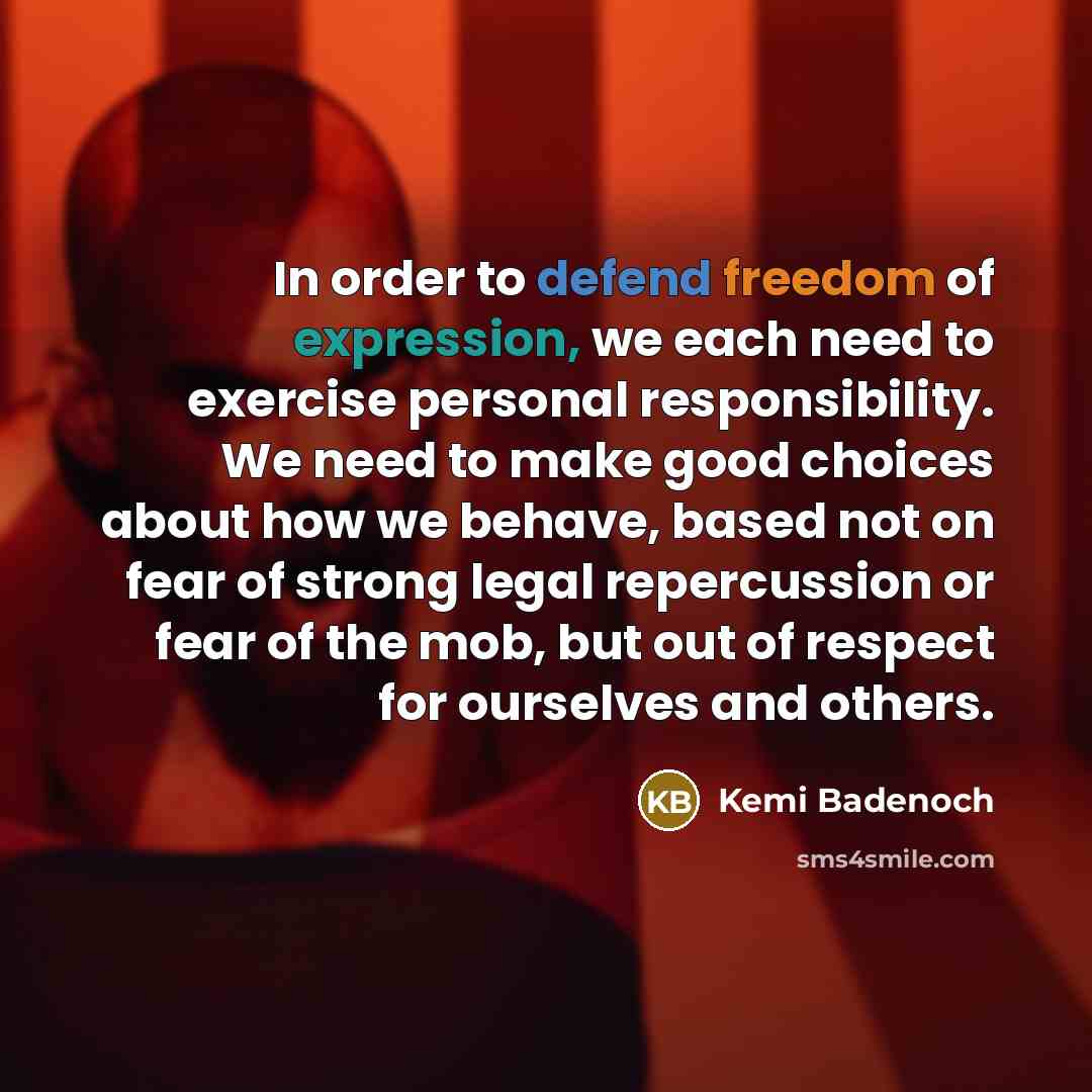 “In order to defend freedom of expression, we each need…” quote by Kemi Badenoch