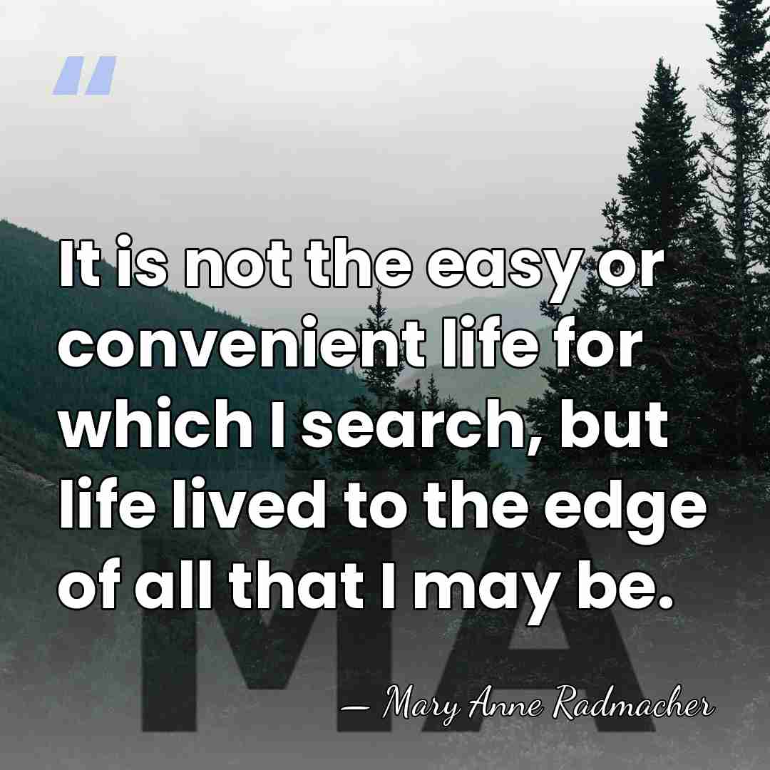 It is not the easy or convenient life for which I search,&hellip; - Mary Anne Radmacher