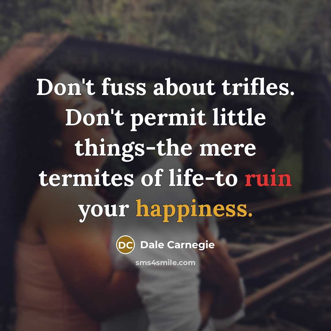 “Don't fuss about trifles. Don't permit little things-the mere termites of life-to ruin your happiness.” quote by Dale Carnegie