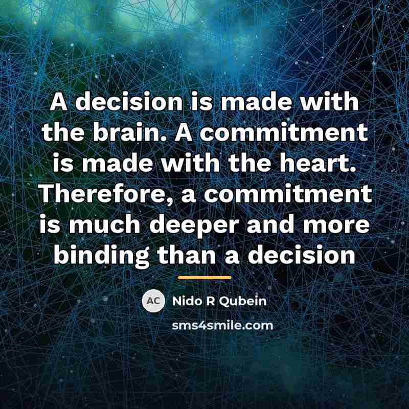 “A decision is made with the brain. A commitment is…” quote by Nido R Qubein