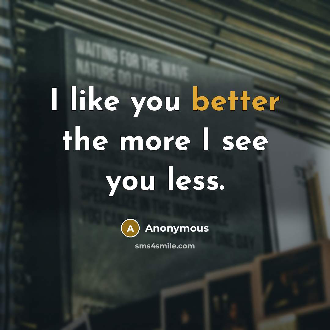 “I like you better the more I see you less.” quote by Anonymous