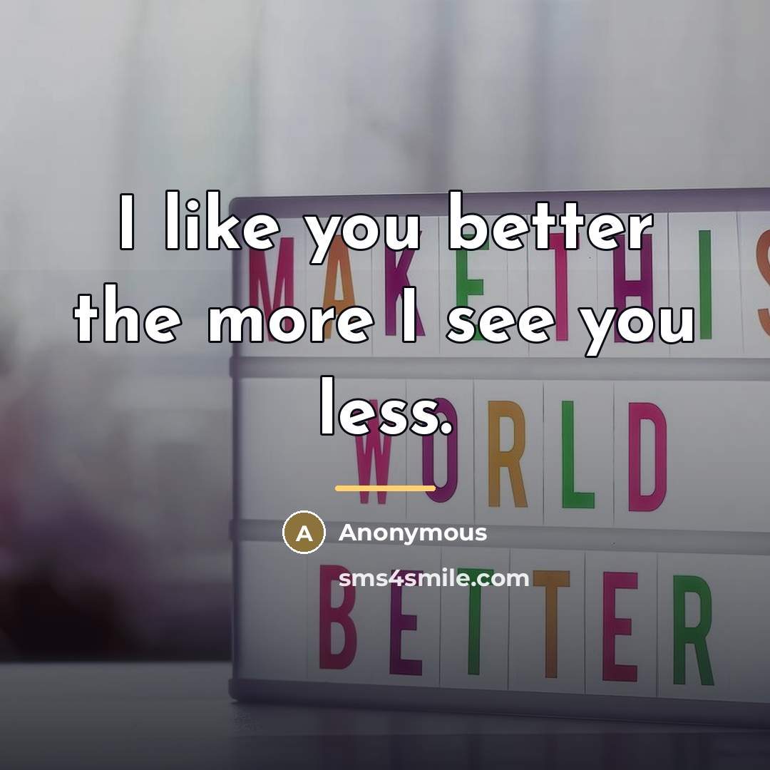 “I like you better the more I see you less.…” quote by Anonymous