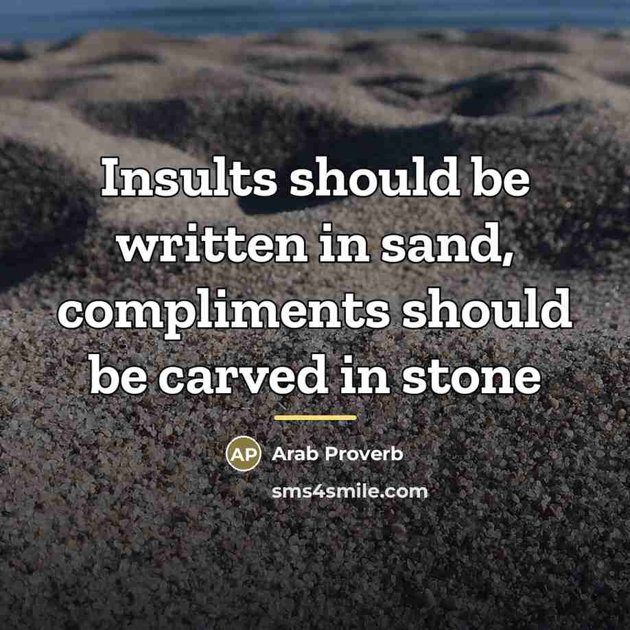 “Insults should be written in sand, compliments should be carved…” quote by Arab Proverb