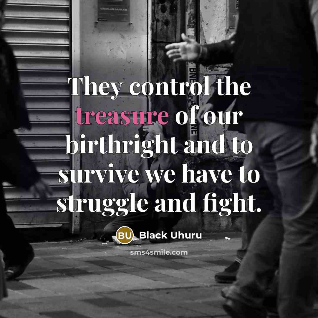 “They control the treasure of our birthright and to survive…” quote by Black Uhuru