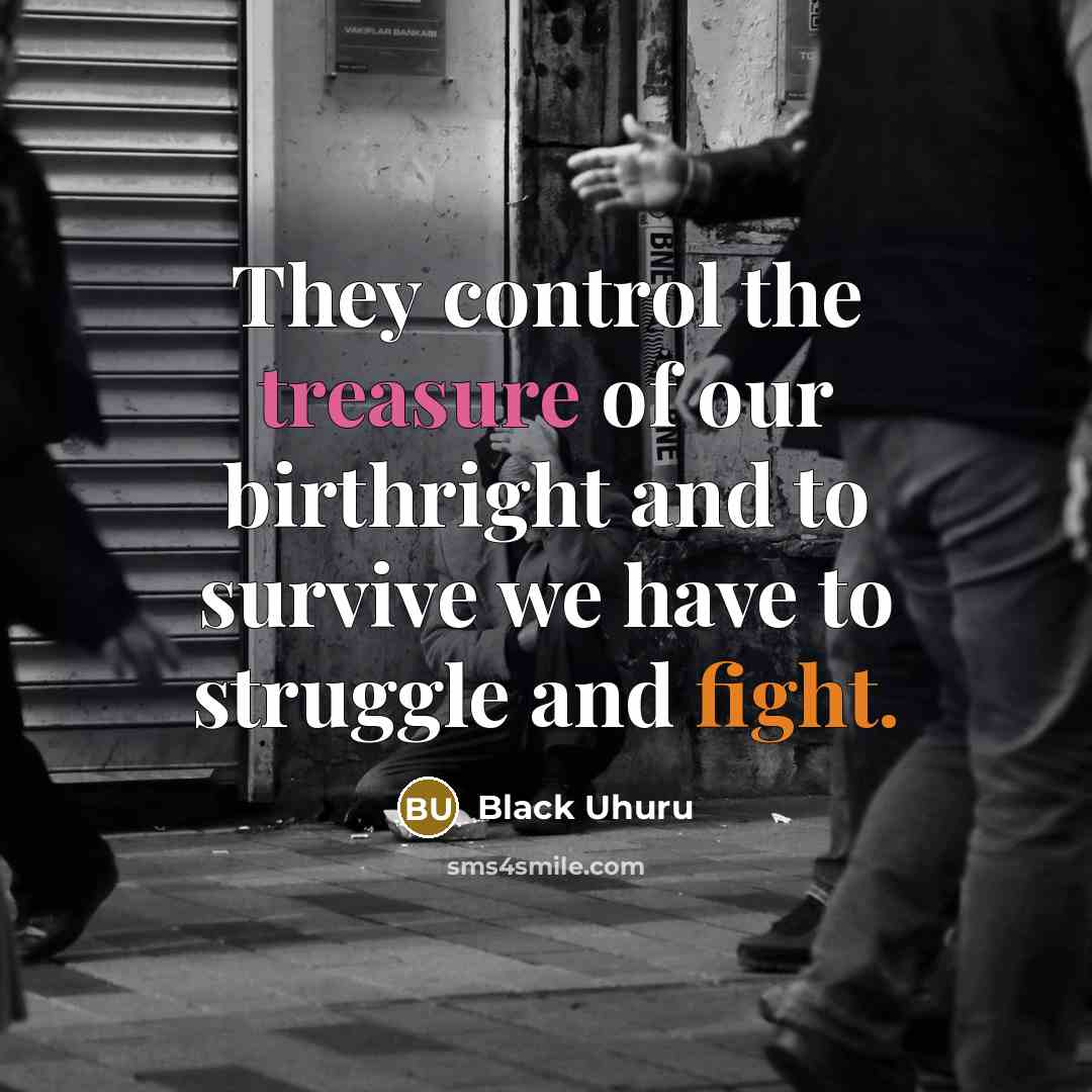 “They control the treasure of our birthright and to survive we have to struggle and fight.” quote by Black Uhuru