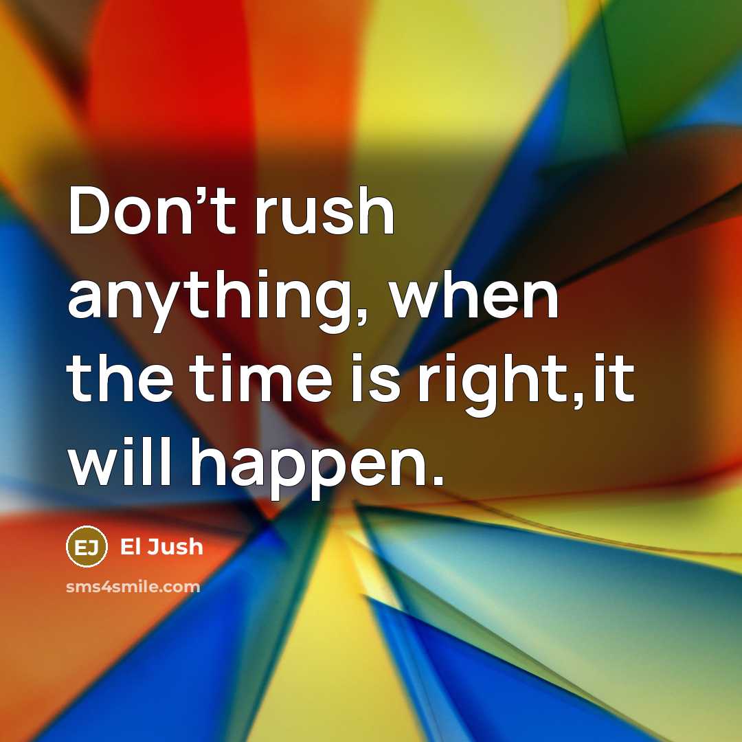 “Don't rush anything, when the time is right,it will happen.…” quote by El Jush