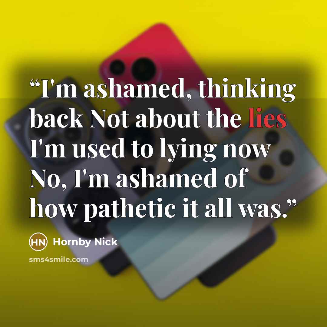 “I'm ashamed, thinking back Not about the lies I'm used to lying now No, I'm ashamed of how pathetic it all was.” quote by Hornby Nick