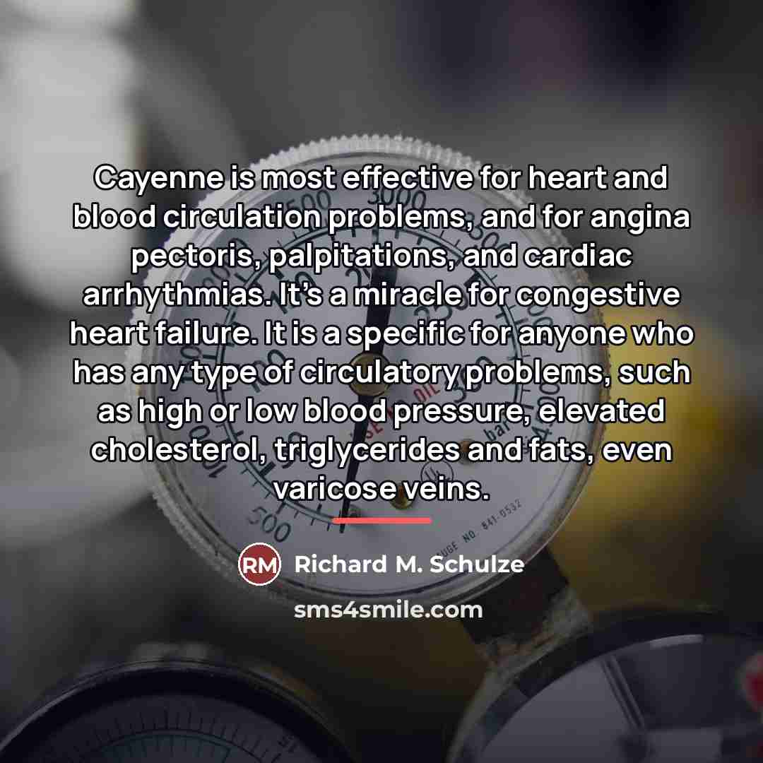 “Cayenne is most effective for heart and blood circulation problems,…” quote by Richard M. Schulze