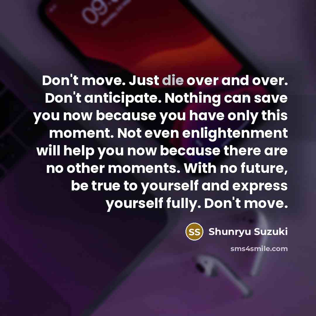 “Don't move. Just die over and over. Don't anticipate. Nothing…” quote by Shunryu Suzuki