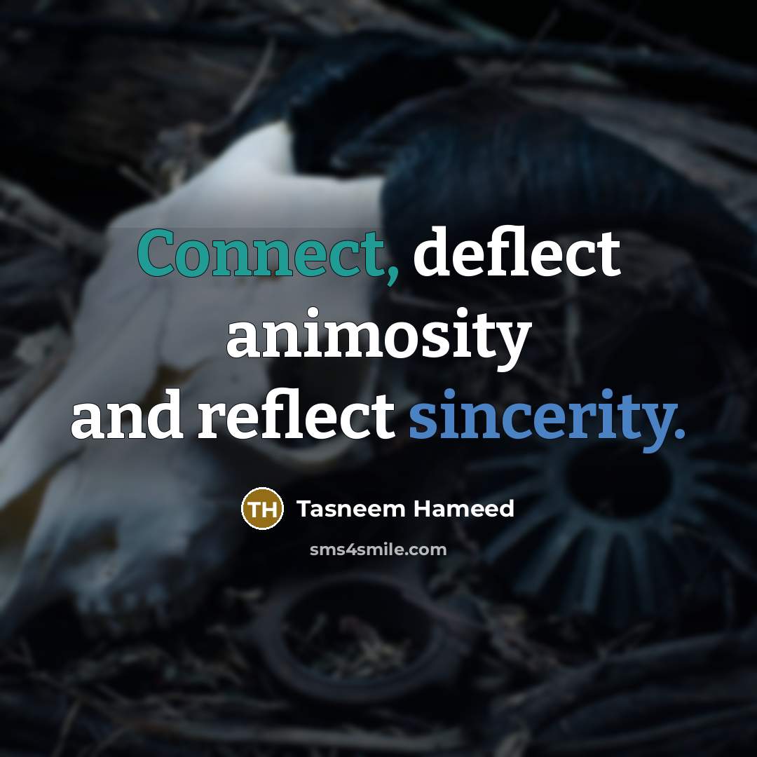 “Connect, deflect animosity and reflect sincerity.” quote by Tasneem Hameed