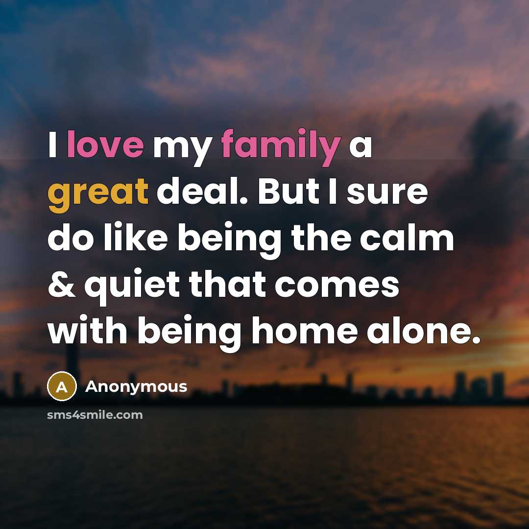 “I love my family a great deal. But I sure do like being the calm & quiet that comes with being home alone.” quote by Anonymous