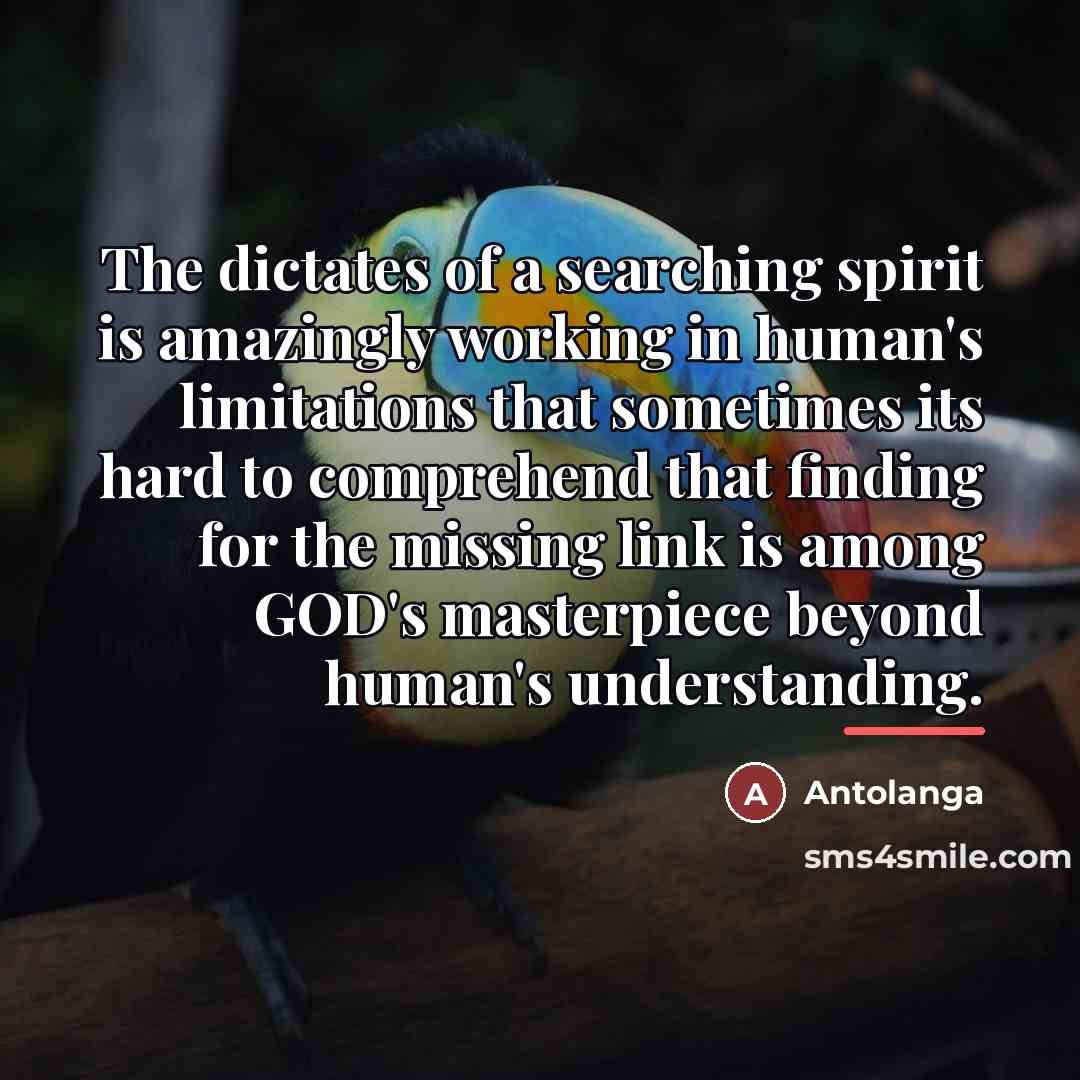 “The dictates of a searching spirit is amazingly working in…” quote by Antolanga