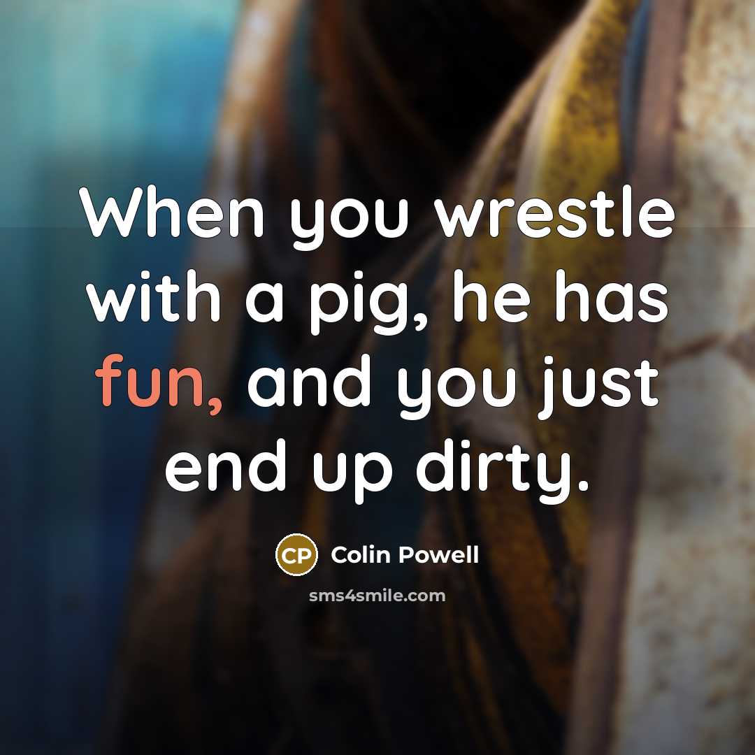 “When you wrestle with a pig, he has fun, and…” quote by Colin Powell