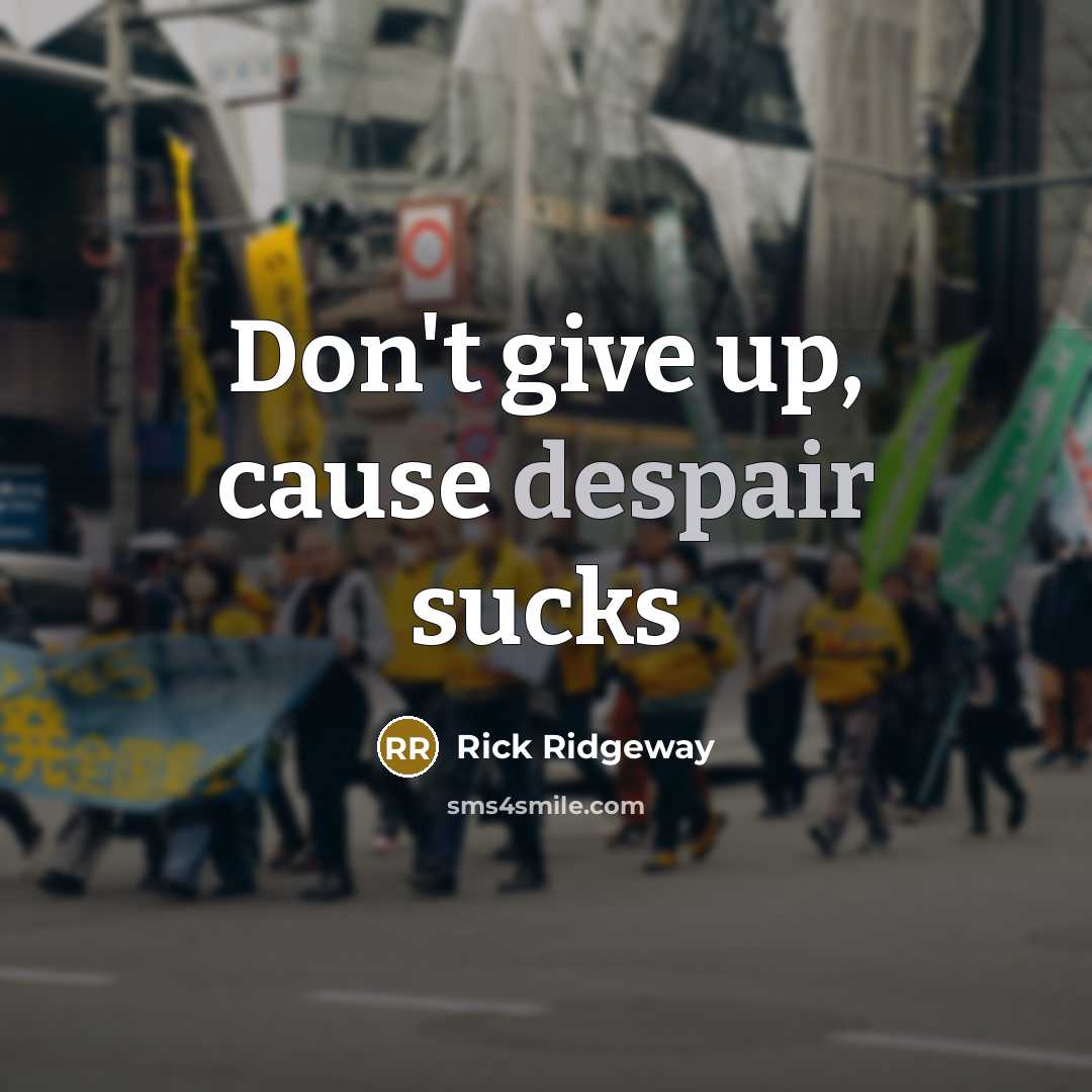 “Don't give up, cause despair sucks” quote by Rick Ridgeway