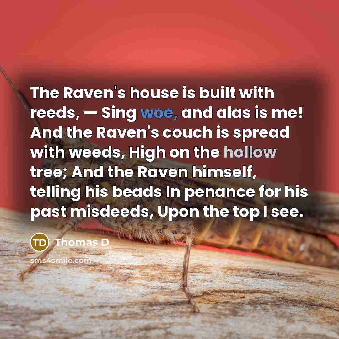“The Raven's house is built with reeds, — Sing woe,…” quote by Thomas D