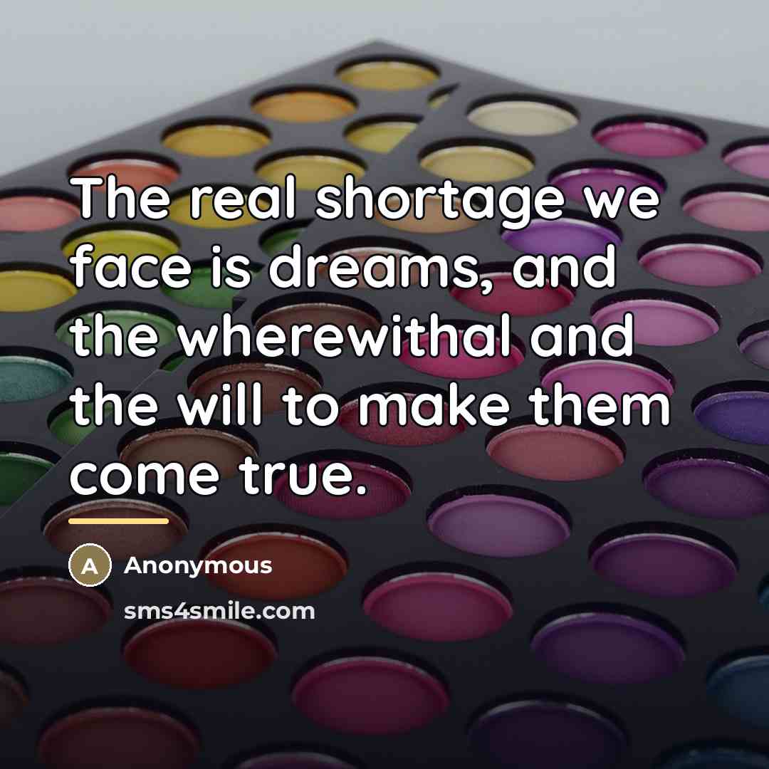 “The real shortage we face is dreams, and the wherewithal…” quote by Anonymous