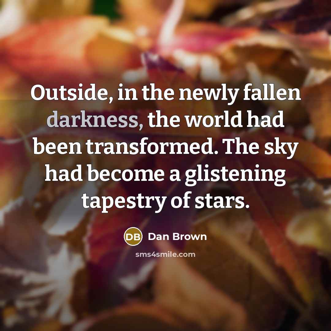 “Outside, in the newly fallen darkness, the world had been…” quote by Dan Brown