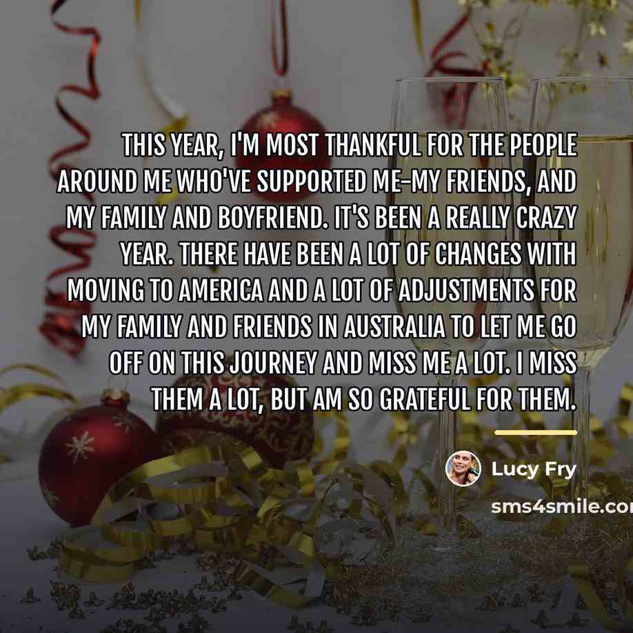 “This year, I'm most thankful for the people around me…” quote by Lucy Fry