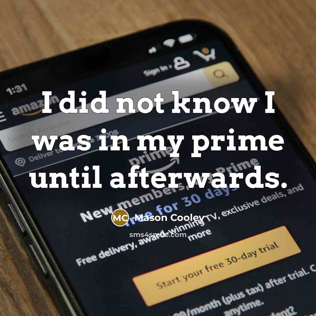 “I did not know I was in my prime until afterwards.” quote by Mason Cooley