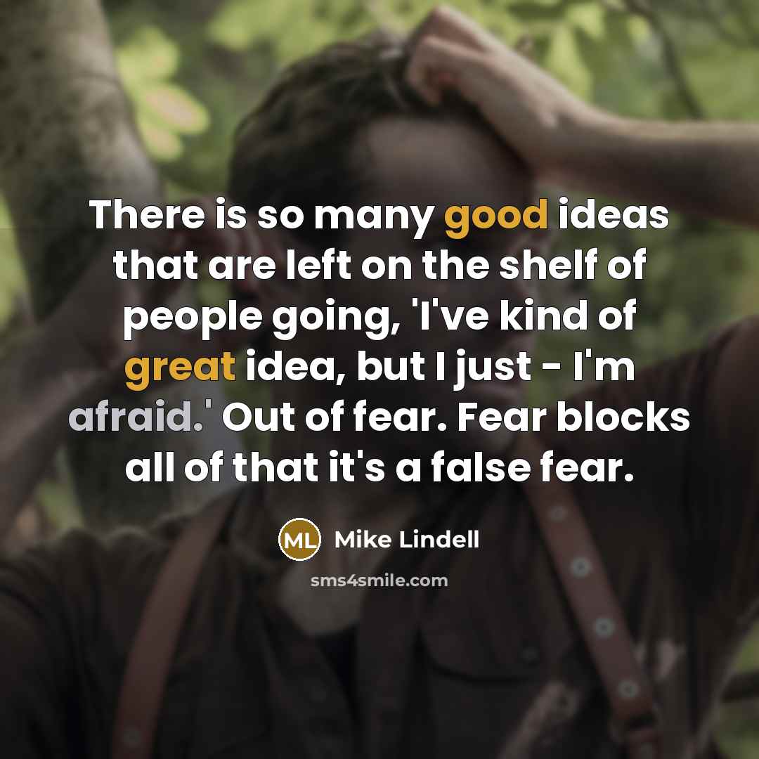 “There is so many good ideas that are left on the shelf of people going, 'I've kind of great idea, but I just - I'm afraid.' Out of fear. Fear blocks all of that it's a false fear.” quote by Mike Lindell