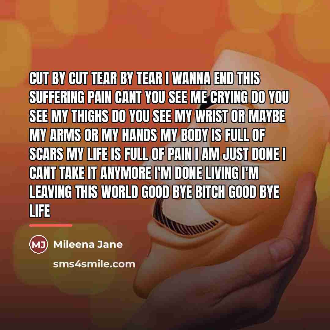 “Cut by cut tear by tear I wanna end this…” quote by Mileena Jane