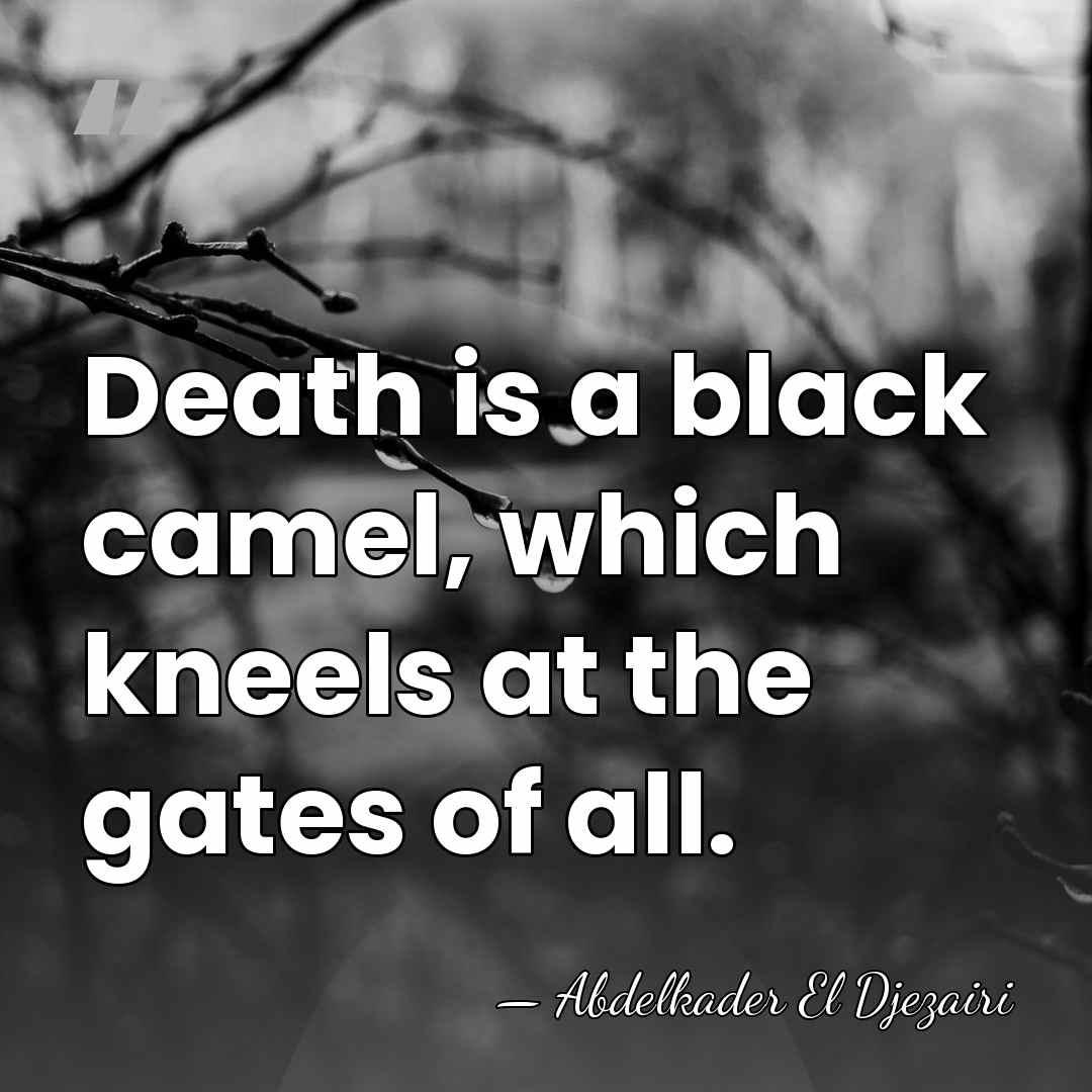 Death is a black camel, which kneels at the gates of all. - Abdelkader El Djezairi