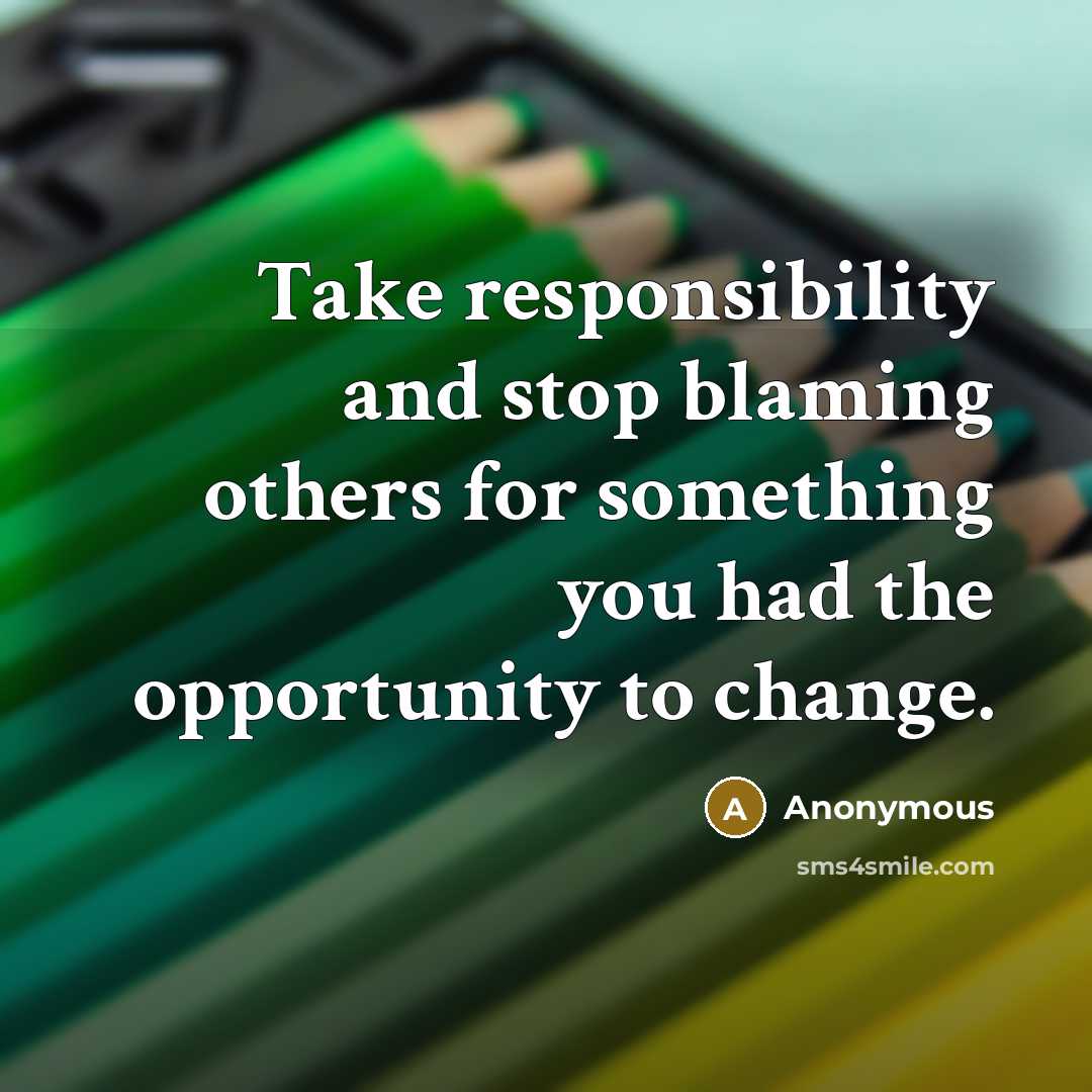 “Take responsibility and stop blaming others for something you had the opportunity to change.” quote by Anonymous