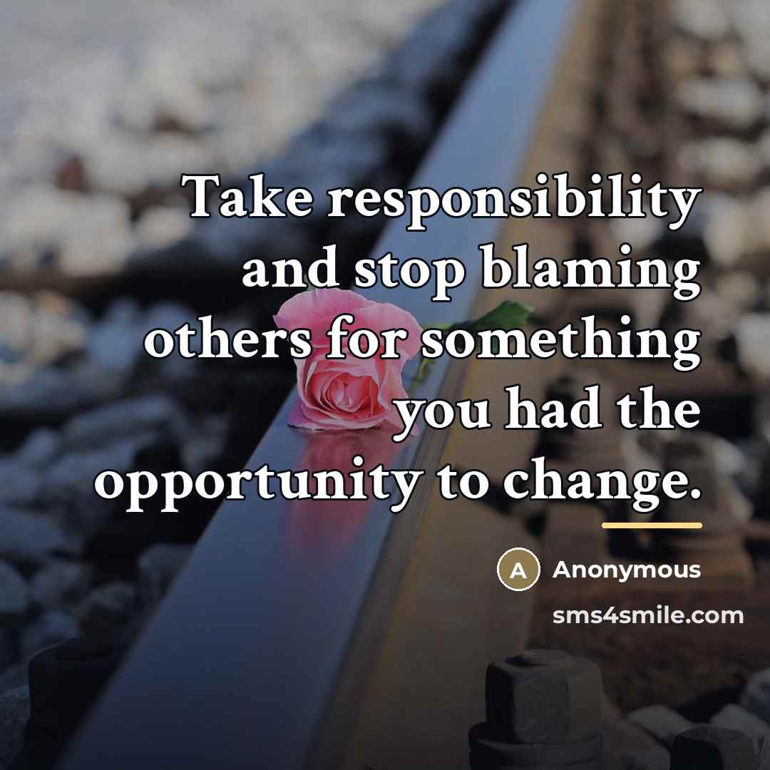 “Take responsibility and stop blaming others for something you had…” quote by Anonymous
