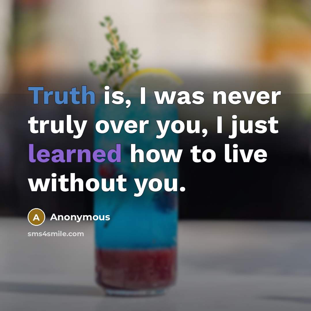 “Truth is, I was never truly over you, I just…” quote by Anonymous