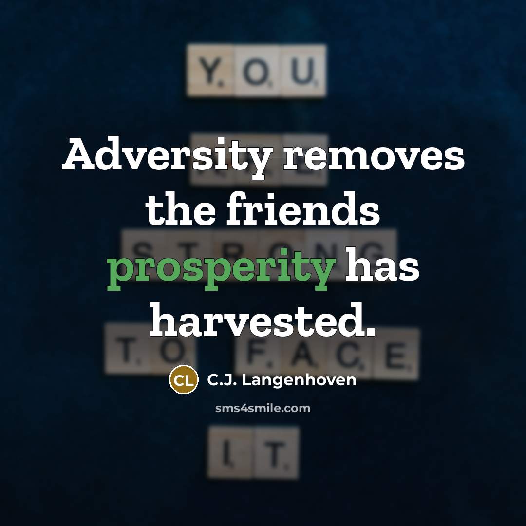 “Adversity removes the friends prosperity has harvested.…” quote by C.J. Langenhoven