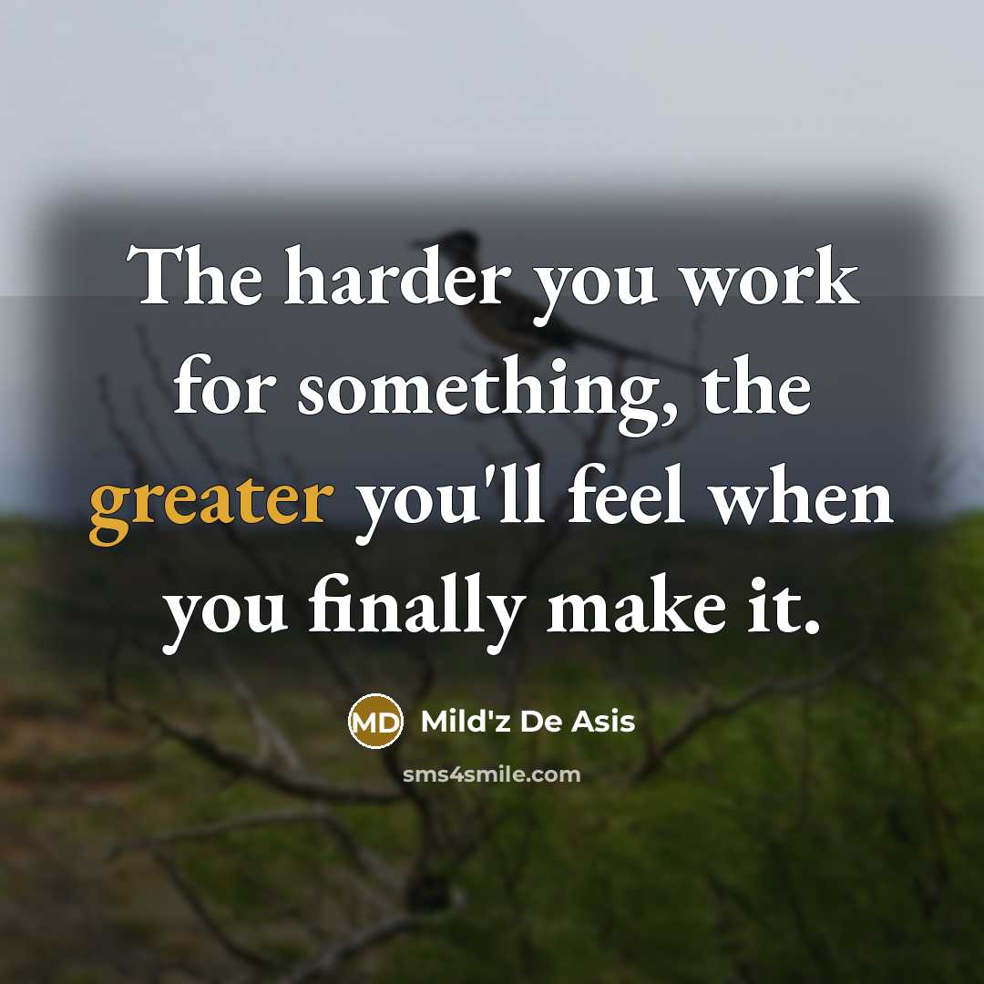 “The harder you work for something, the greater you'll feel when you finally make it.” quote by Mild'z De Asis
