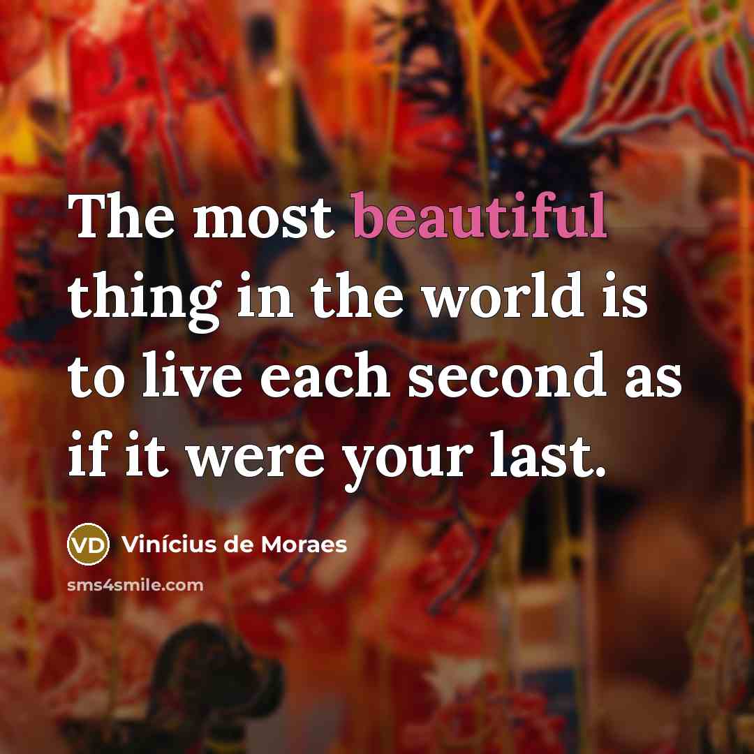 “The most beautiful thing in the world is to live…” quote by Vinicius de Moraes
