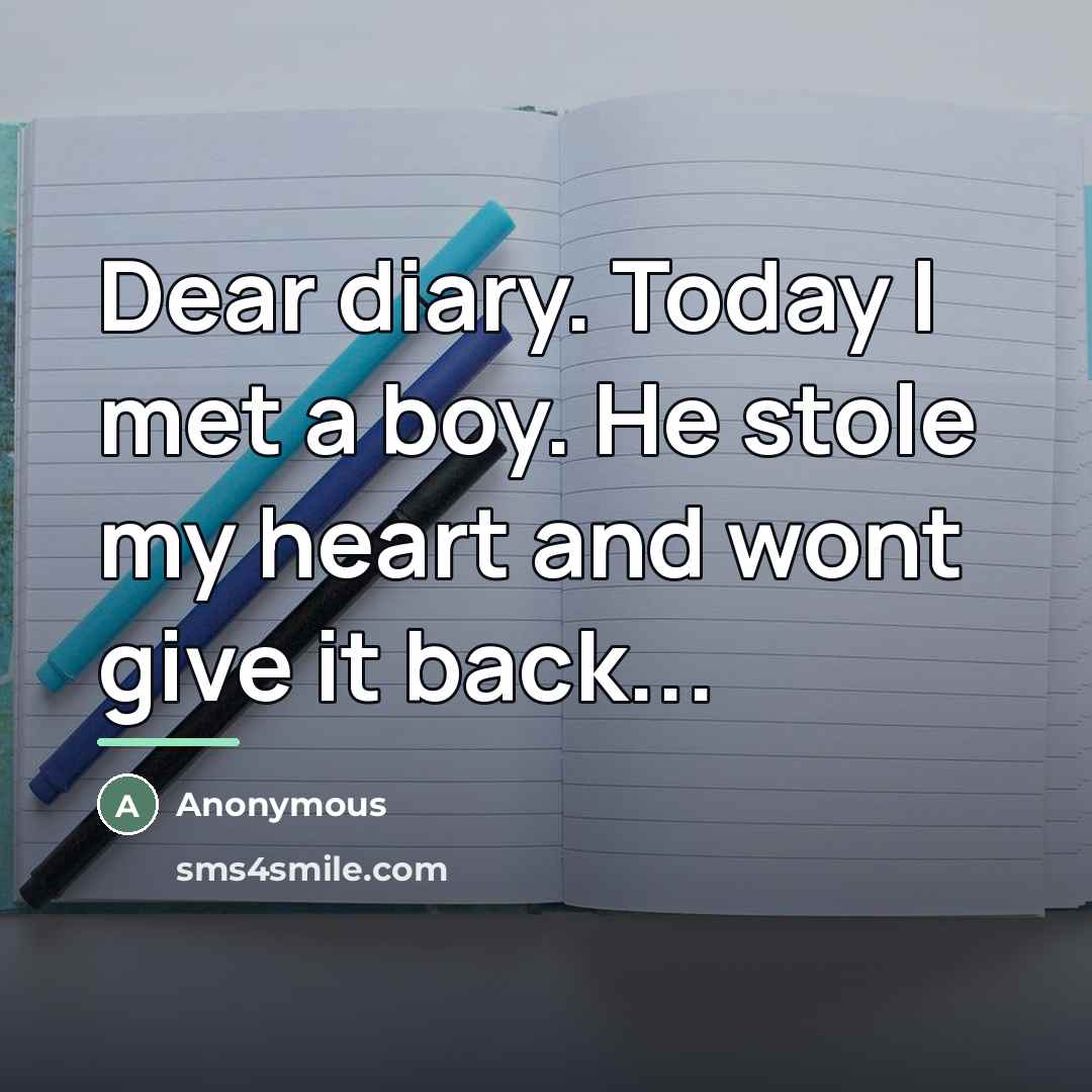 “Dear diary. Today I met a boy. He stole my…” quote by Anonymous