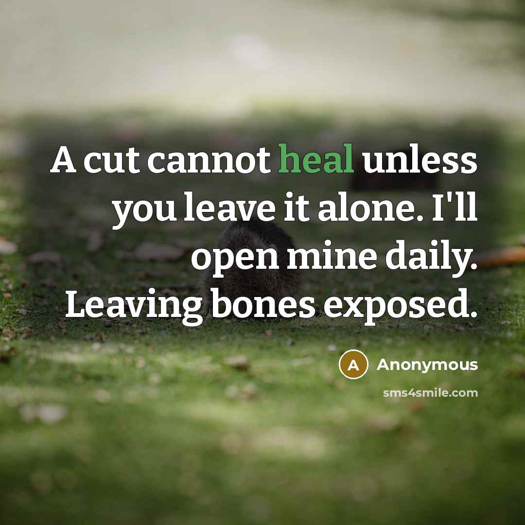 “A cut cannot heal unless you leave it alone. I'll open mine daily. Leaving bones exposed.” quote by Anonymous