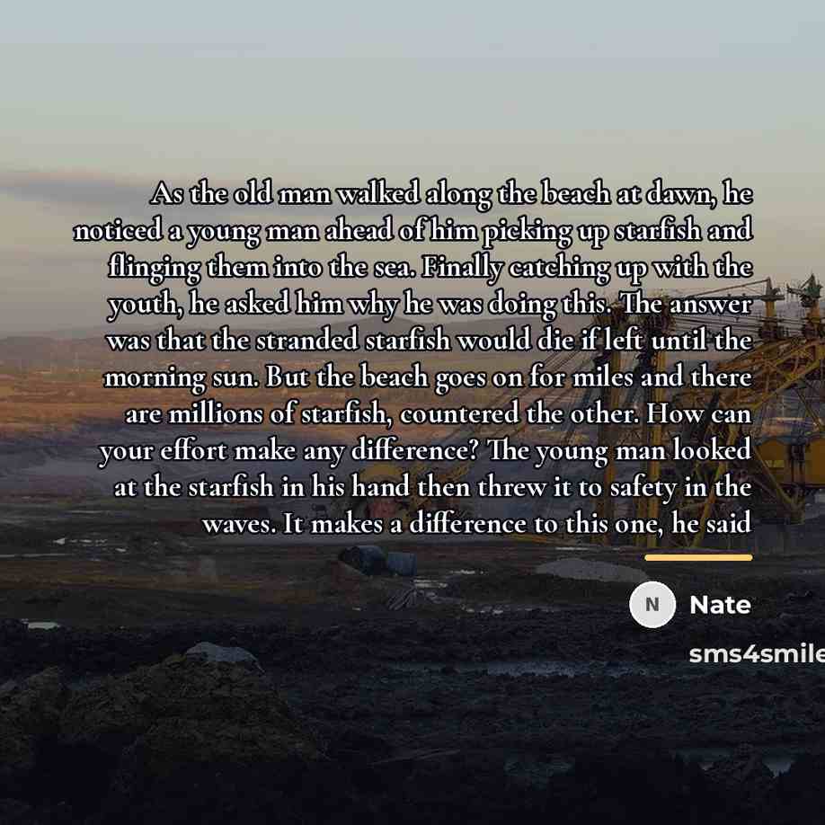 “As the old man walked along the beach at dawn,…” quote by Nate