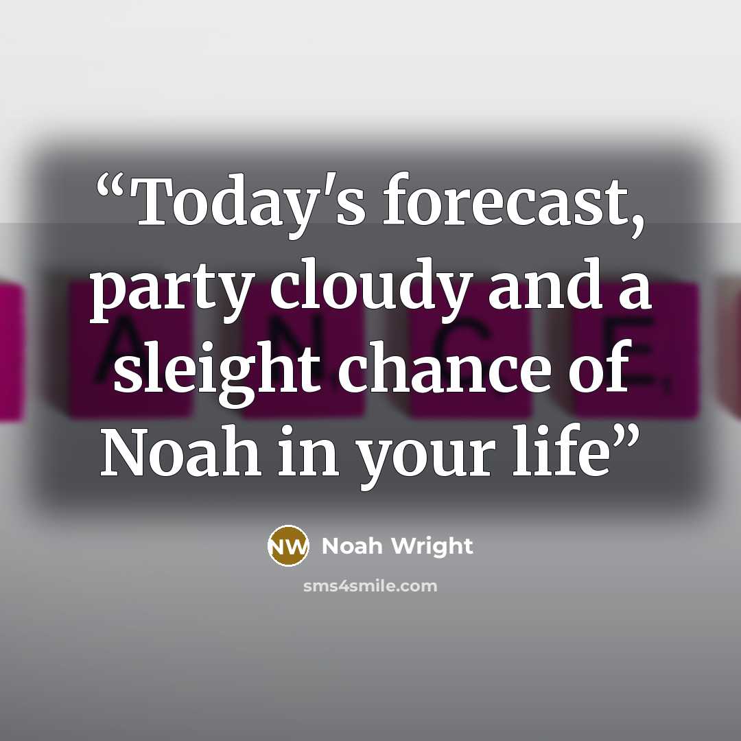 “Today's forecast, party cloudy and a sleight chance of Noah in your life” quote by Noah Wright