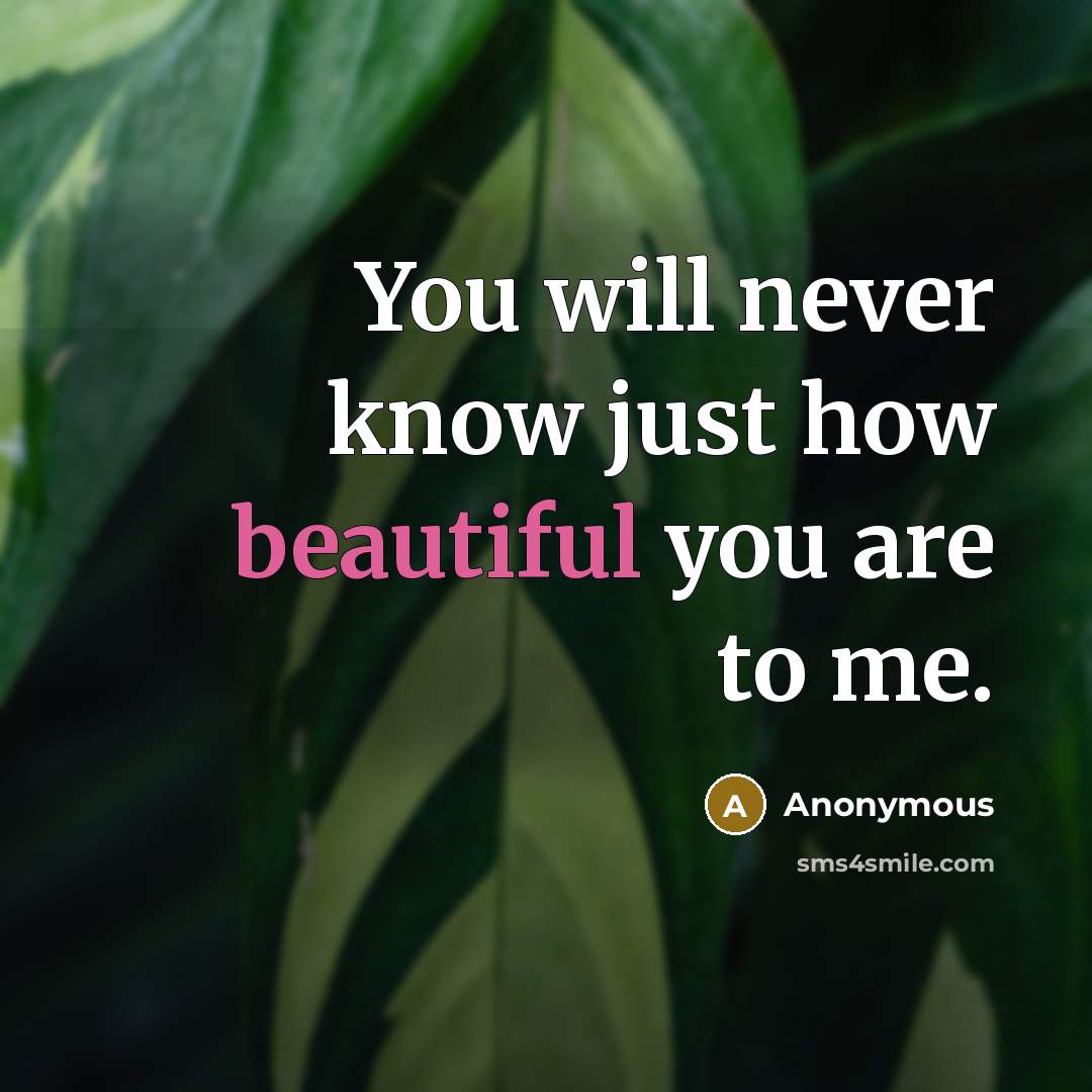 “You will never know just how beautiful you are to me.” quote by Anonymous